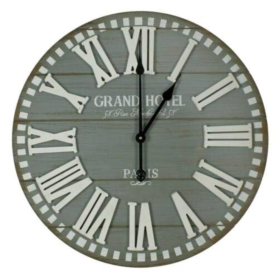 Vintage Style Grand Hotel Wall Clock Blue-Grey Planks w